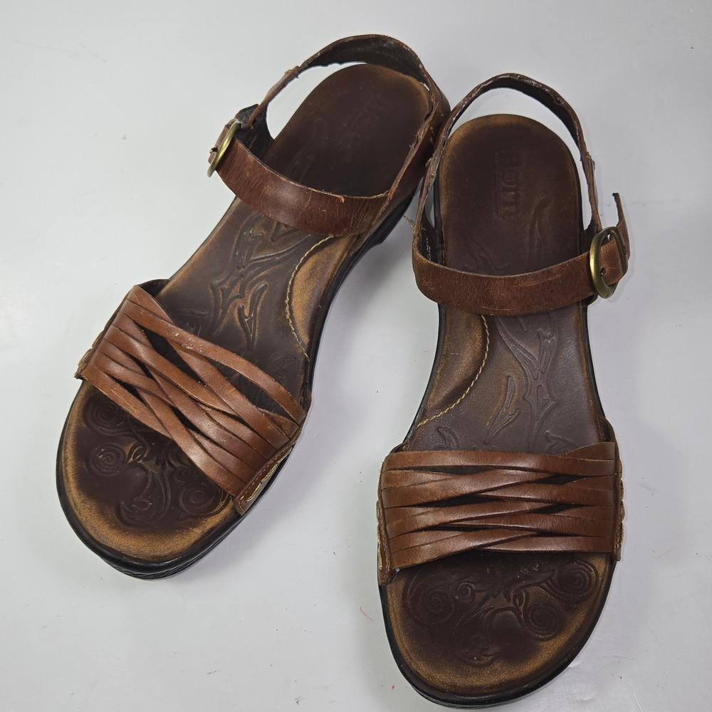 Born Womens Brown Leather Strappy Wedge Sandals Size 10 D26016 Brown Handcrafted